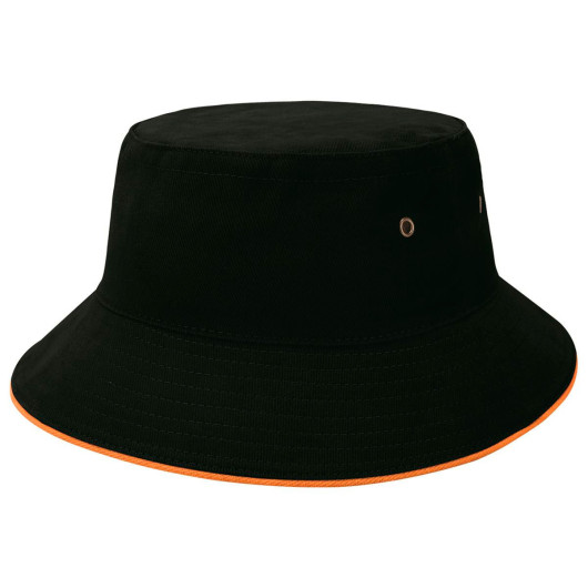 Black Burnt Orange Sandwich Brim Bucket Hats